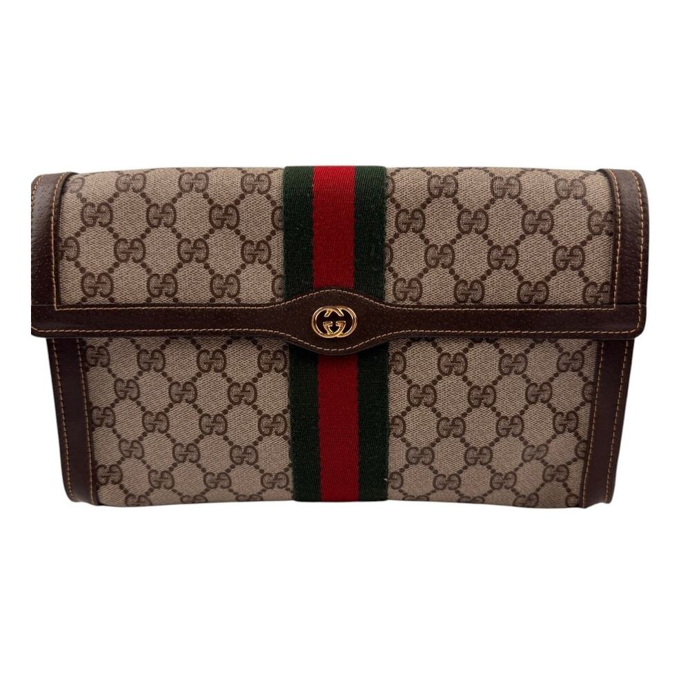 GUCCI Vintage GG Canvas Web Sherry Line Handbag Beige Red